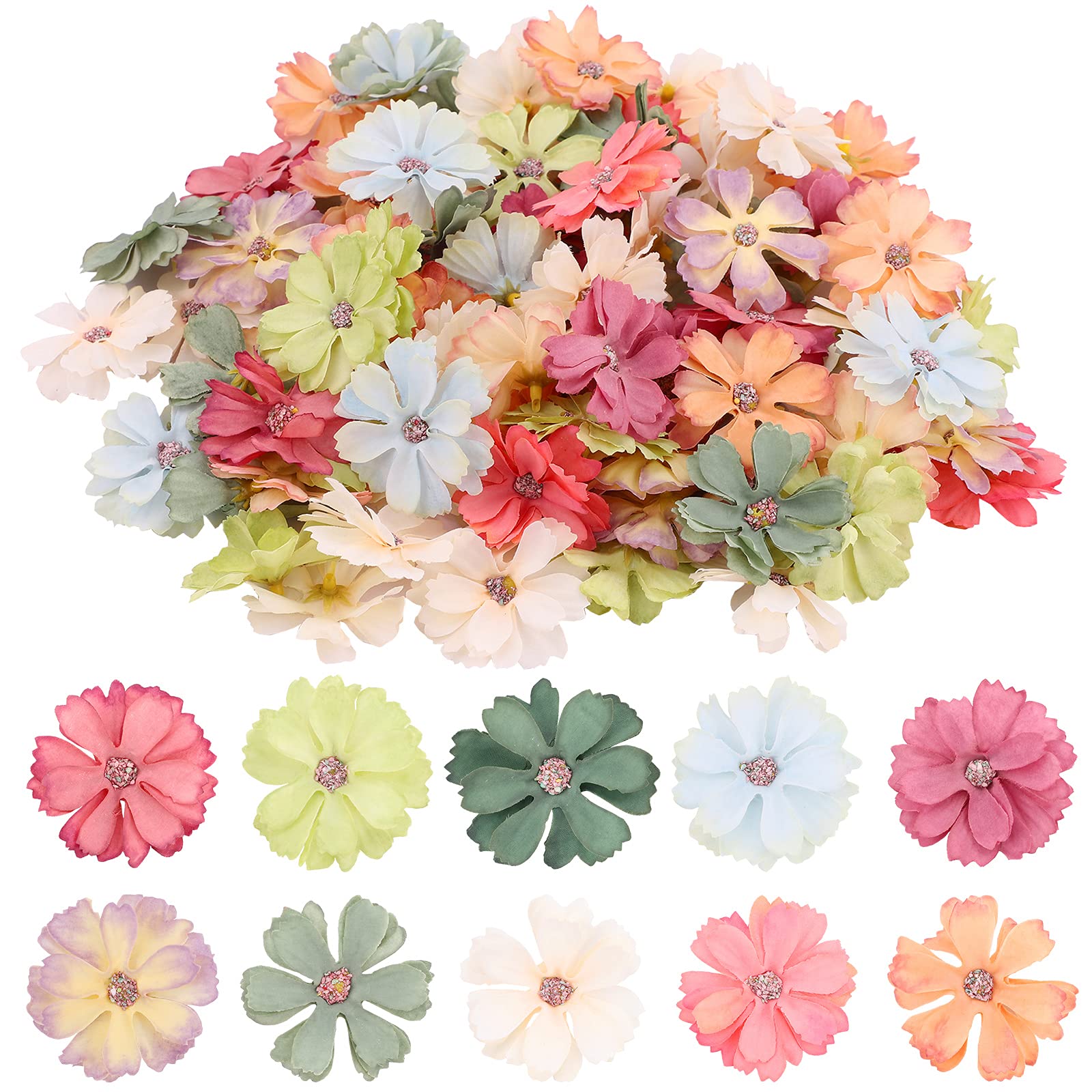 GLAITC Artificial Flower Heads 100pcs Decorative Artificial Daisy Flowers Heads Mini Silk Fake Flower Heads for DIY Crafts Wedding Crown Decoration (4.5cm)