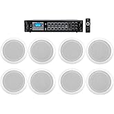 Rockville RCS180-6 Bundle: 180-Watt 6-Zone 70V 2-Way Commercial/Restaurant Amplifier, (4) Pairs CC65T 6.5” White 70V Ceiling Speakers, Bluetooth, USB/SD, FM Radio, 9-Items