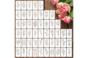 YHSLMH Botanical Flower Stencils for Crafts Small Wildflower Floral Paint Stencil for Painting on Wood Card Making, Tiny Nature Vine Herb Essential Art Stencils for Adults Kids Furniture Walls (50 flowers 2)