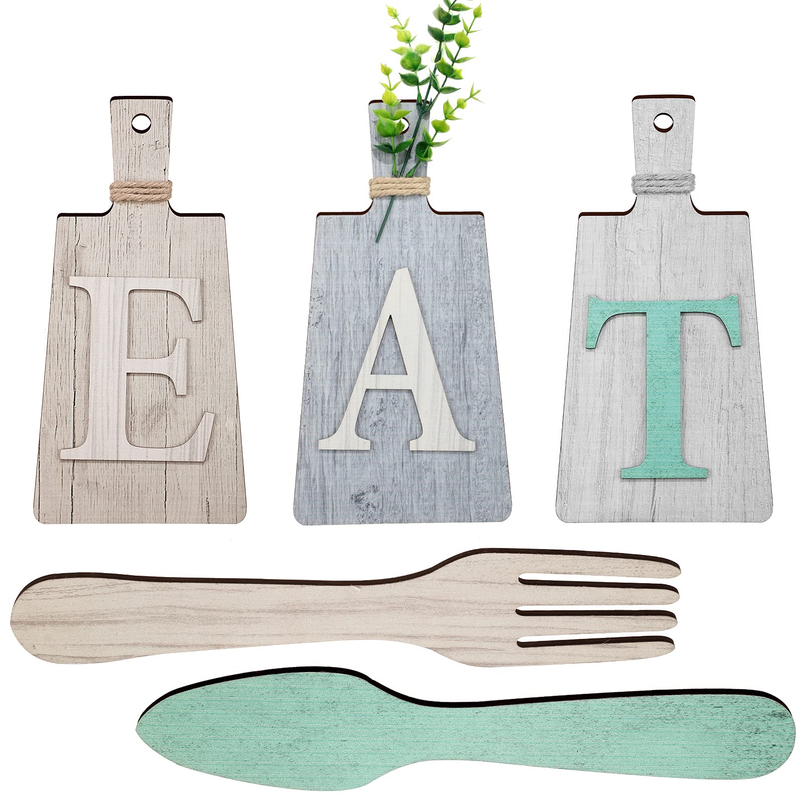 Cutting Board Eat Sign Set Hanging Art Kitchen Eat Sign Fork and Spoon Wall Decor Rustic Primitive Country Farmhouse Kitchen Decor for Kitchen and Home Decoration () — image 1