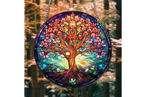 HOTIYOK Tree of Life Acrylic Window Hangings Big Tree Stained Glass Panels Wall Decor for Indoor, Ideal Housewarming Gift Home Decor for Mom Grandma Wife Teacher