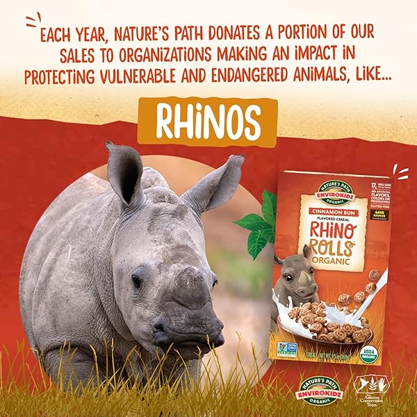 ENVIROKIDZ ORGANIC RHINO ROLLS CEREAL, 9.5 OZ (PACK OF 1), CINNAMON BUN, GLUTEN FREE, NON-GMO, BY NATURE’S PATH