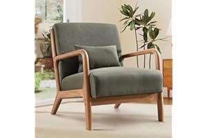 ANJ Modern Accent Chair, Mid Century Comfy Armchair with Pillow, Fabric Arm Chairs with Solid Wood Frame & Thick Seat Cushion