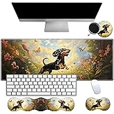 Desk Mat Large Gaming Mouse pad Set 31.5x11.8 inch [4in1Mousepad + Keyboard Wrist Rest+Mouse Wrist Rest+Coaster ] with Ergonomic Desk Pad for Home Office Table Computer - Dachshund Dog