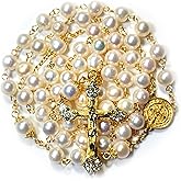 Rosary Beads Chaplet White Natural Pearl Rosery Cross Catholic gifts