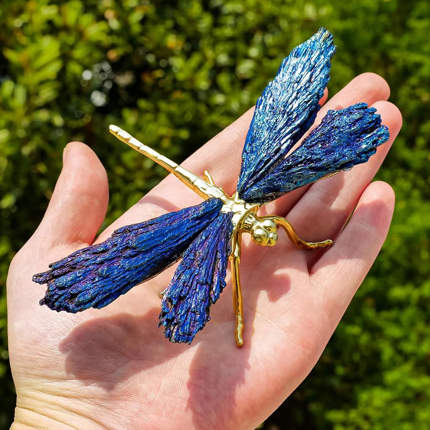 RJINGSHI Natural Electroplated Blue Tourmaline Dragonfly Decor Collection Natural Home Decor Dragonfly Statue Healing Crystals Dragonfly Gift For Women