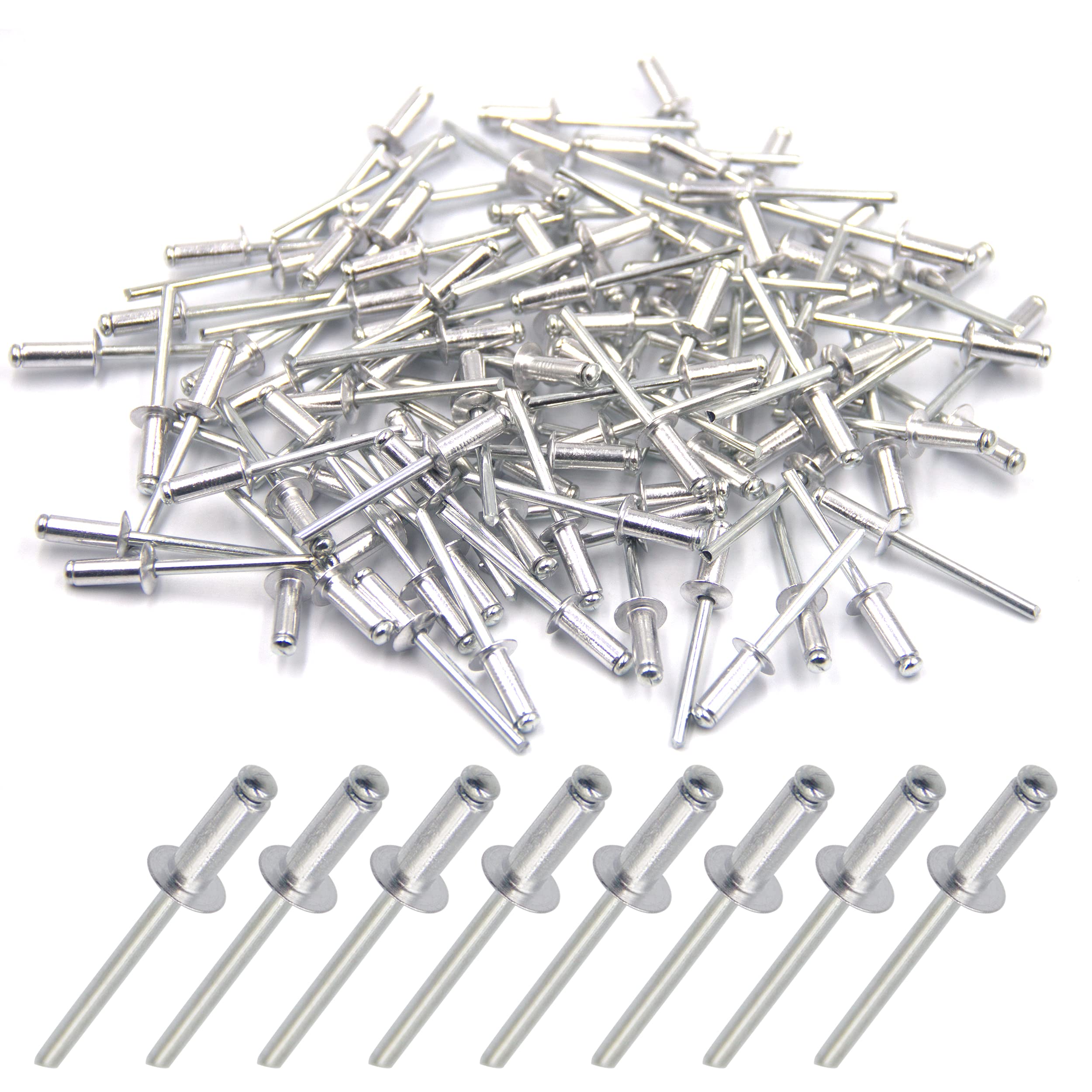 BESTYCHAO 100pcs Aluminium Blind Rivet, Open End Rivet Pop Rivet, Pack of 100 4.8mm x 10mm (Silver)