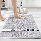 MAYSHINE Plush Shaggy Chenille Bath Mat | Extra Soft, Super Absorbent, Non-Slip Bathroom Rug | Fluffy Microfiber, Area Rug Sets for Bathroom Floor, Kitchen, Living Room | 59"x31" | White