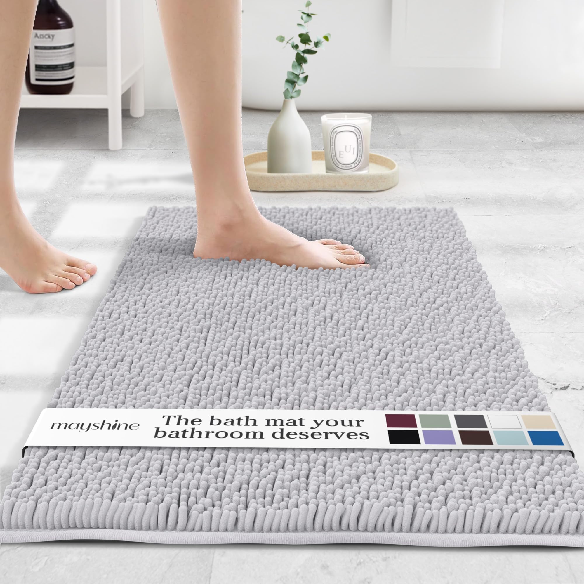 Photo 1 of *Minor damage/ cut* MAYSHINE Plush Shaggy Chenille Bath Mat | Extra Soft, Super Absorbent, Non-Slip Bathroom Rug | Fluffy Microfiber, Area Rug Sets for Bathroom Floor, Kitchen, Living Room | 59"x31" | White