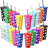 Potchen 20 Pcs Soccer Plastic Tumbler with Lid and Straw Christmas Cup Gift 24 oz Cups Reusable Sports Ball Plastic Cups for Soccer Lovers Men Women Birthday Party Favors Supplies
