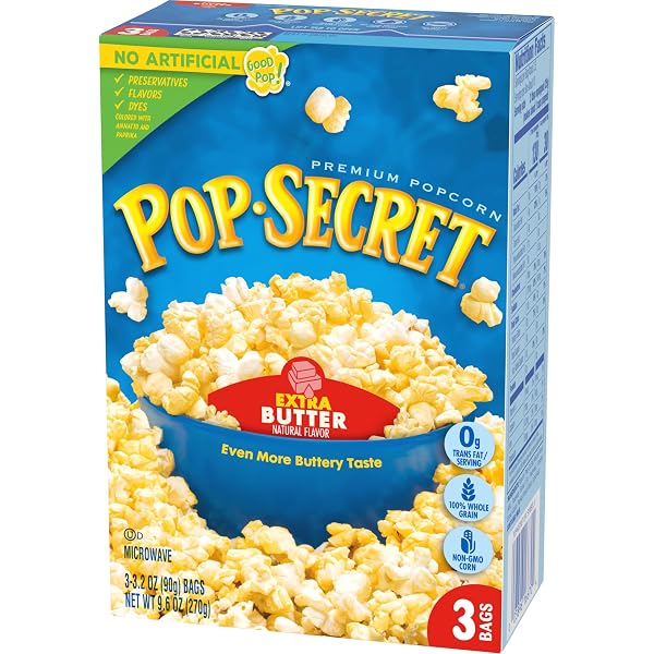POP SECRET MICROWAVE POPCORN, EXTRA BUTTER FLAVOR, 3.2 OZ SHARING BAGS, 3 CT