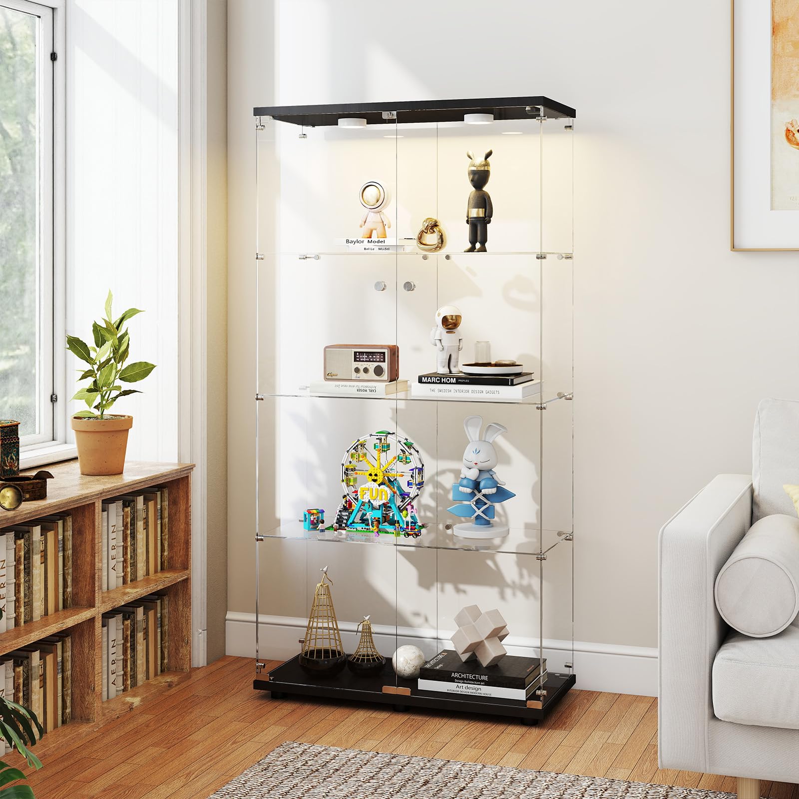 Photo 1 of ****************FOR PARTS ONLY, MISSING PARTS/HARDWARE**************
Zevemomo Tempered Glass Display Cabinet with Lights, 4-Tier Curio Cabinet with Glass Doors and Lock, Glass Display Case for Collectibles, for Living Room, Bedroom, Office, Black, Double 