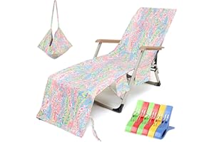 VOCOOL Beach Chair Towel Chaise Lounge Cover with Pockets and Clips Pool Chair Towel for Outdoor Patio Garden(Pink)