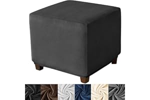 HFCNMY Ottoman Cover Square,Stretch Velvet Square Ottoman Cover Thick Ottoman Slipcover Square Washable Storage Ottoman Cover Foot Stool Cover with Elastic Bottom Black Small