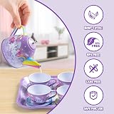 JOYIN Purple Unicorn Tea Set for Toddlers—Tin Teapot with Cups Plates Carry Case view 4