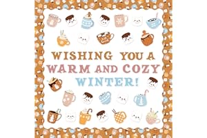 BkeeCten 105pcs Winter Cocoa Mug Marshmallow Bulletin Board Set with 10 Sheets Glue Dots, Wishing You A Warm and Cozy Winter Cute Paper Cut-Out for Winter Season Xmas Classroom Bulletin Board Decor