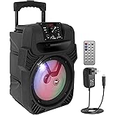 Pyle 8" Portable Bluetooth PA Speaker - 500W Rechargeable Indoor/Outdoor Karaoke Machine Sound System - Multi-Color LED Party Lights, Mic Input, FM Radio, MP3/USB & Remote Control (Black)
