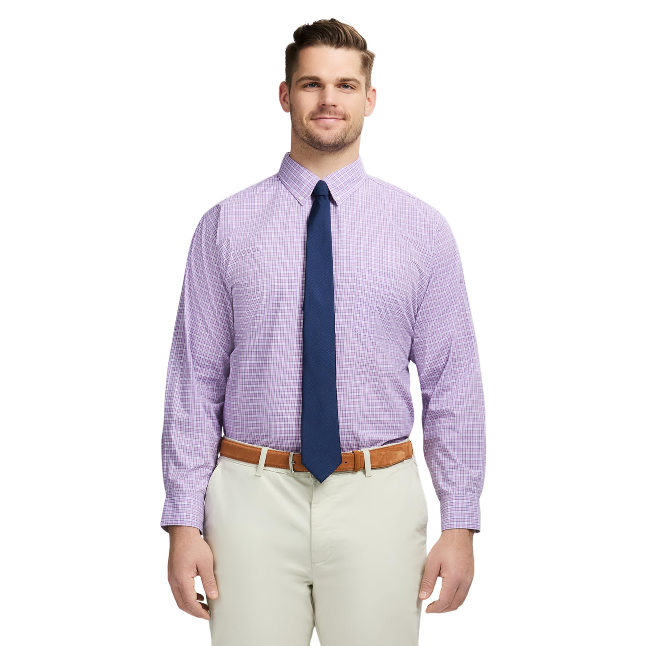 IZOD Men’s Big and Tall Dress Shirt Long Sleeve Wrinkle Free Stretch Button Down Collar, Sheer Lilac
