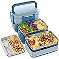 JSCARES Stainless Steel 3-Stackable Bento Box, 51OZ, Blue, Food-Grade Safe, Leak-Proof, Microwave, Dishwasher, Freezer