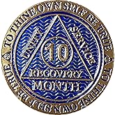 10 Month AA Medallion Dusty Blue Color Gold Plated Sobriety Chip
