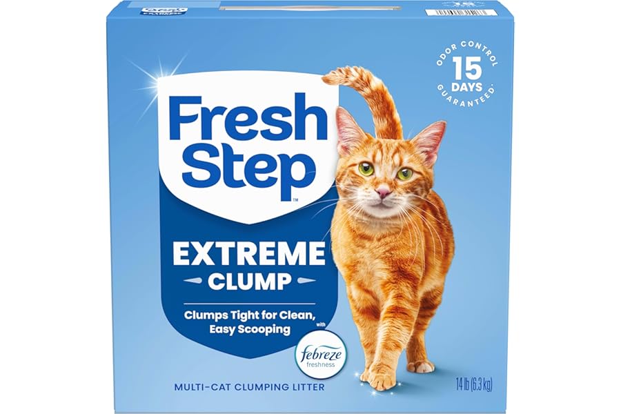 Fresh Step Extreme Multi Cat Clumping Litter with Febreze Freshness, Low Dust, Odor Control with Ammonia Block Tech, Compatible in Automatic Litter Boxes, 14 lb. Box