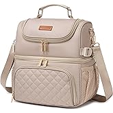 Romenrita Lunch Bags for Women,Dual Compartment Lunch Box Lunch Bag for Work,Leakproof Lunch Cooler Large Insulated Lunchbox for Adult for Women Men, Lunchbag for Picnic Beach (Khaki)