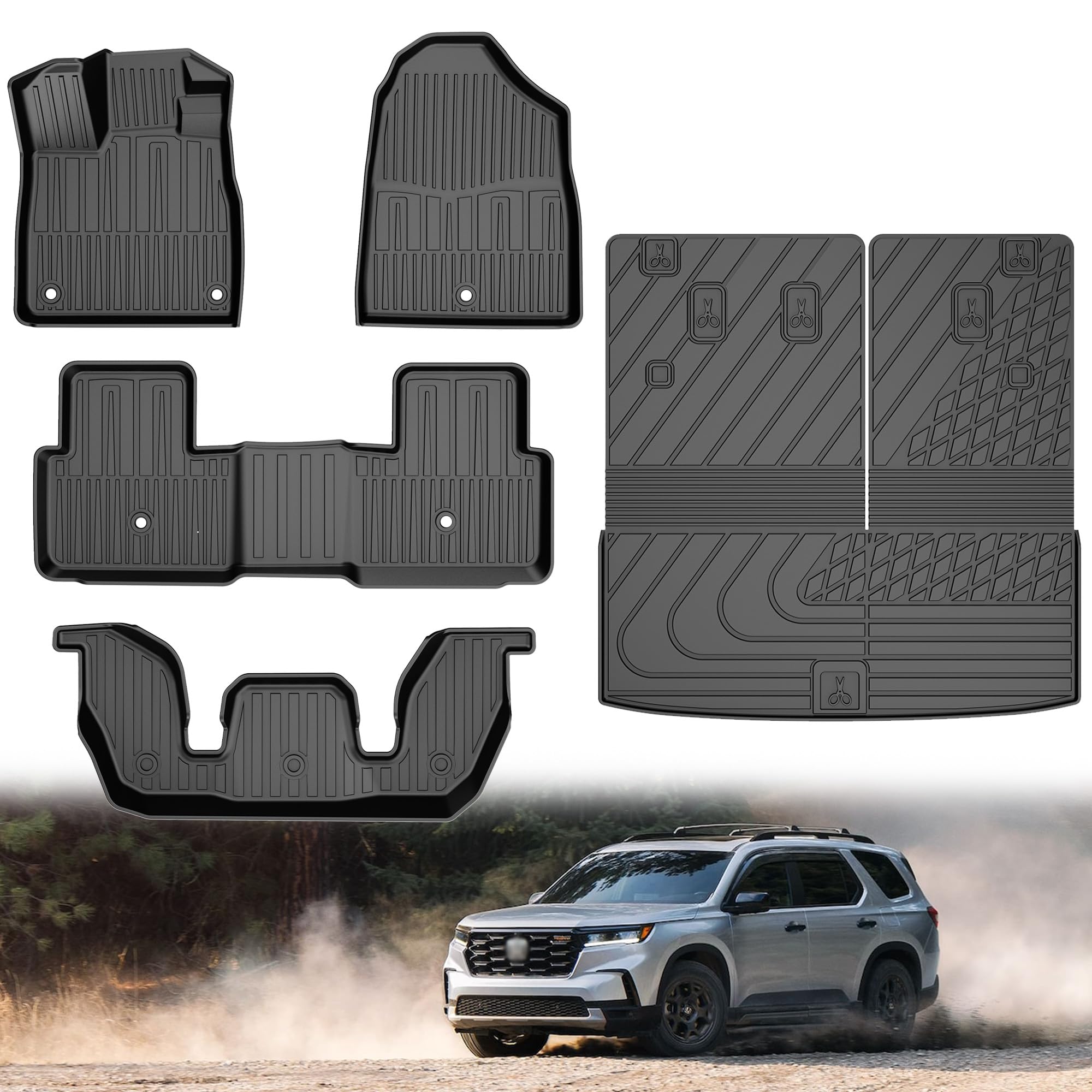Floor Mats & Cargo Mat Compatible with 2025 2024 2023 Honda Pilot 7 ...