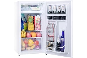 Tehanld 3.2 Cu.Ft Mini Fridge for Bedroom Office Dorm, Small Refrigerator with Freezer, Compact Fridge with Adjustable Thermostat, Low Noise, Energy Saving, White