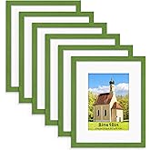PEALSN 8x10 Picture Frame Set of 6, Display Pictures 5x7 with Mat or 8x10 without Mat for Wall Mounting or Table Top Display, Photo Frames Collage for Wall Decor, Green