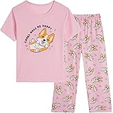 Vopmocld Kids Short Sleeve Long Pants Cartoon Cute 2PCS Sleepwear Casual Loungewear Unisex Child Size 6 Years to 14 Years