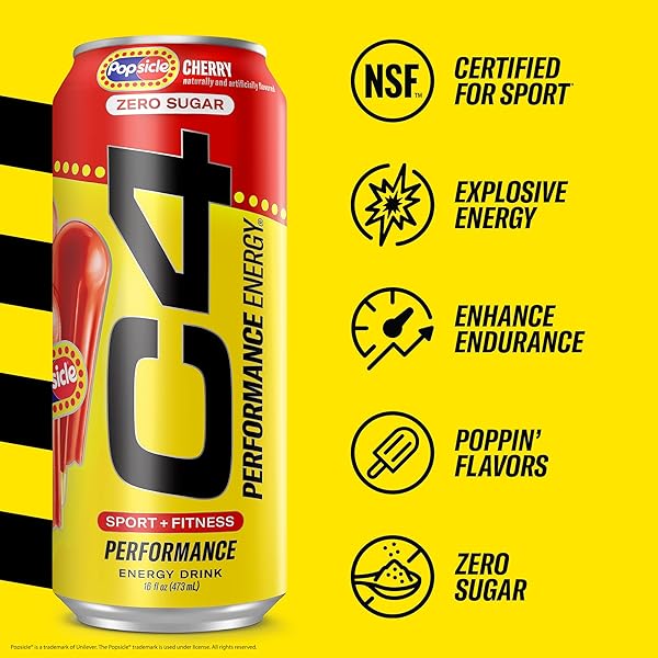 CELLUCOR C4 ENERGY DRINK CHERRY, CARBONATED SUGAR FREE PRE WORKOUT PERFORMANCE DRINK WITH NO ARTIFICIAL COLORS OR DYES, 16 OZ, PACK OF 12