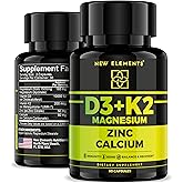 Vitamin D3 K2 with Magnesium Glycinate + Zinc & Calcium | Magnesium 1500mg | D3 10,000 IU | K2 (MK7) 200mcg | Zinc 50mg | Calcium 50mg | Immunity, Bone & Recovery Support – Vegan, Non-GMO