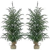 Niaone Artificial Norfolk Pine Trees 2 Pack, 3FT Fake Potted Tree with Decorative Burlap Base & Real Touch Leaves, UV Protected Indoor Outdoor Plant for Home Office Garden Decor