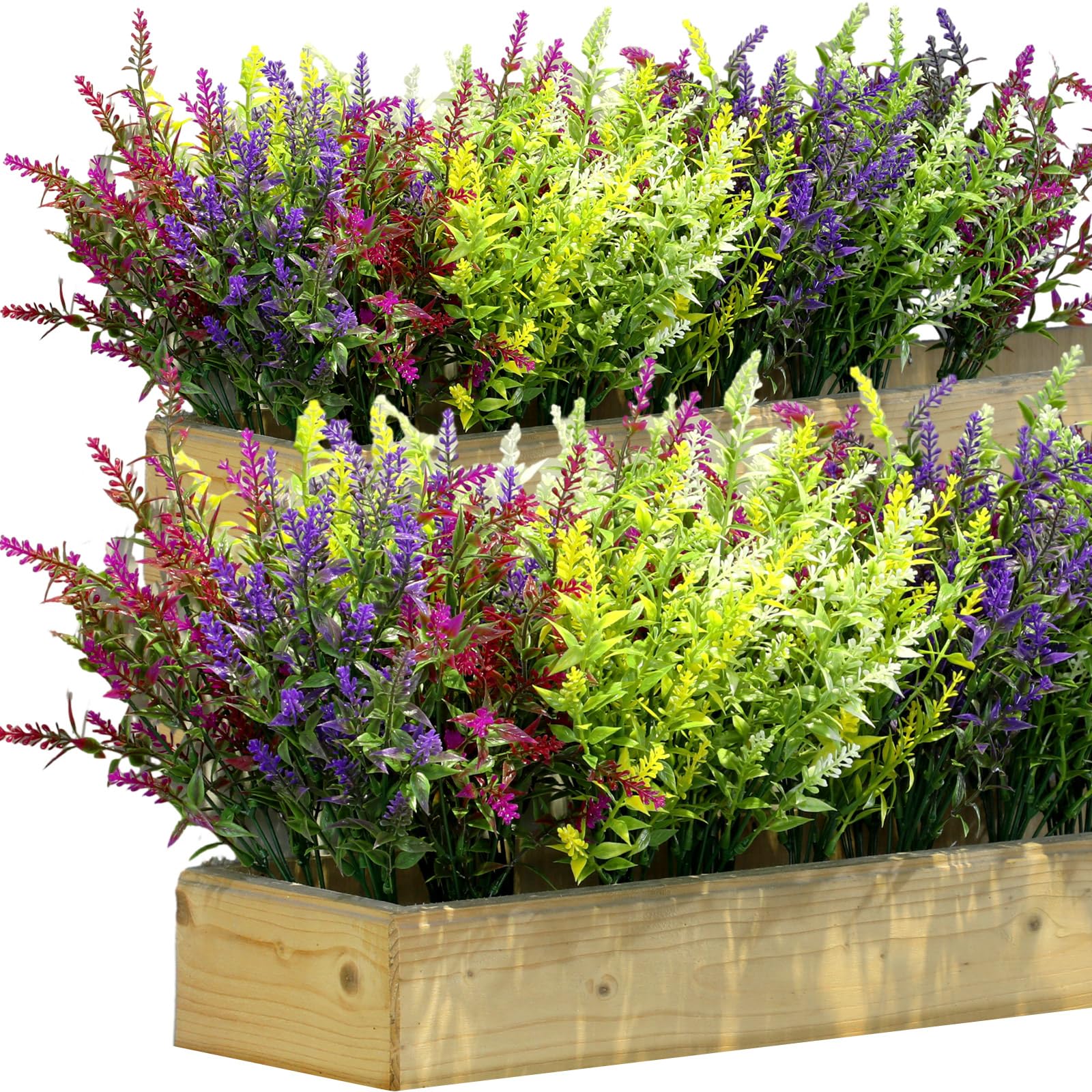 Xinnun 48 Bundles Artificial Plants Lavender Flowers Outdoor UV Resistant Artificial Fake Flowers Bulk Greenery No Fade Plastic Faux Plants for Spring Summer Porch Hanging Indoor Outdoor Decorations