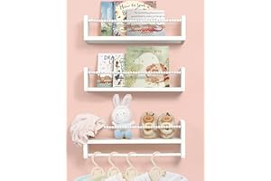 Maxpeuvon Nursery Bookshelves, Natural Wood Nursery Shelves Storage Books Toys Wall Mount Kids Bookshelf Nursery Decor with T
