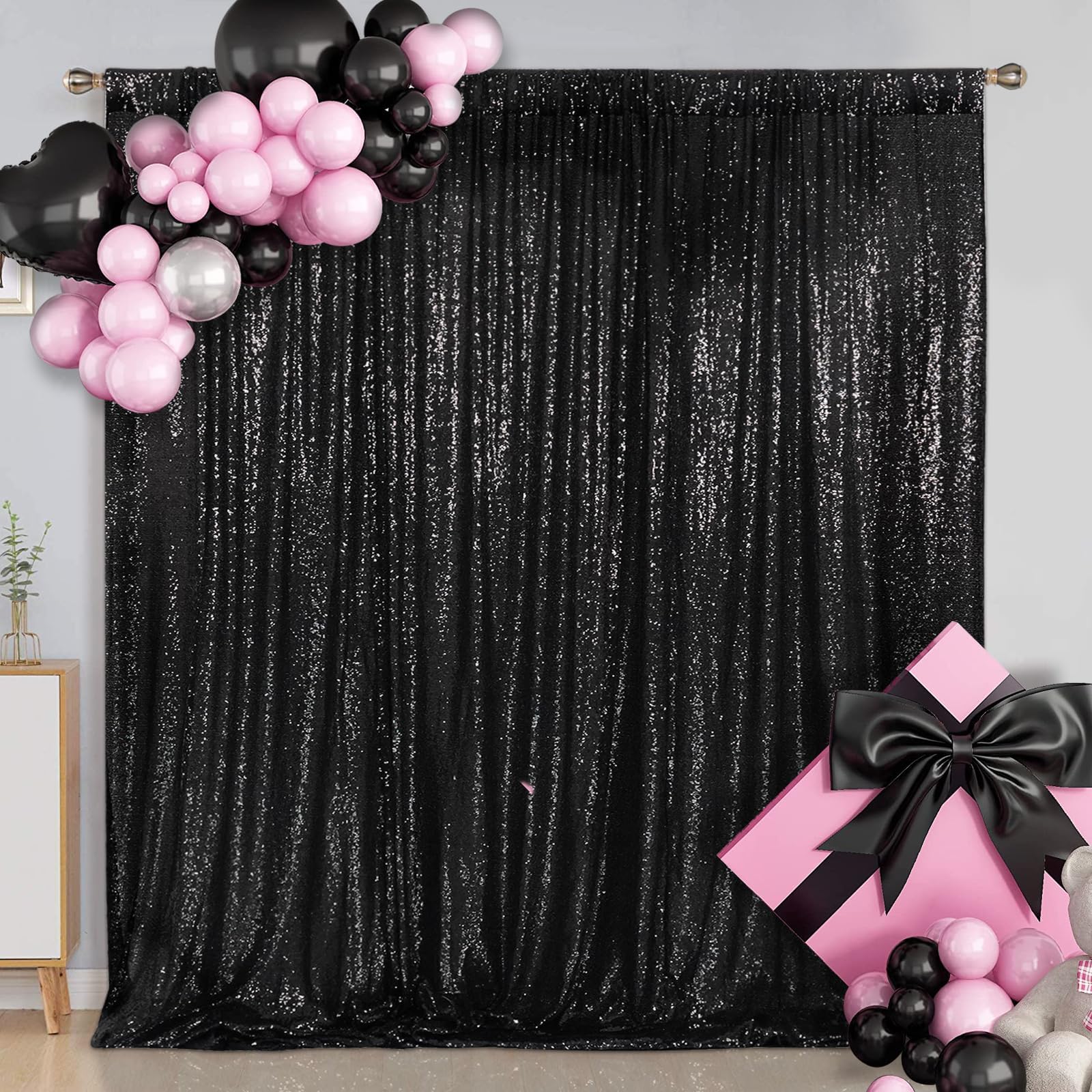 Eternal Beauty 213x213cm Black Shinny Sequin Photography Backdrop Party Prom Wedding Youtobe Banquet Photo Background (7x7 feet) — image 1