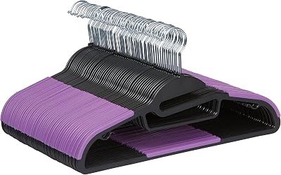 Amazon Basics Rubber Coated Plastic Hangers Black Purple Pack 50