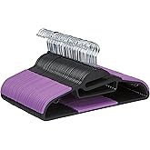 Amazon Basics Space Saving Non-Slip Rubber Coated Plastic Hangers with 360 Degree Swivel Hook, Black/Purple, Pack of 50