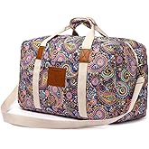 Malirona 22"Canvas Weekender Overnight Bags Travel Duffel Bag Carry On Bag for Women and Girls (Purple Flower)