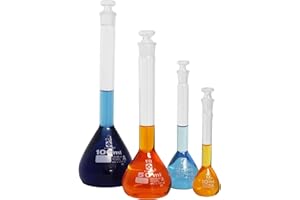 VEEGEE Vee Gee Scientific 202GK-004 Class A Volumetric Flask Glassware Kit in 4 Capacity Sizes (Pack of 4)