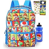 Nintendo Mario Backpack for Boys - Bundle with 16" Videogame School Bag Plus Water Bottle, Stickers, More | Super Mario Bros Backpack for Kids, Boys