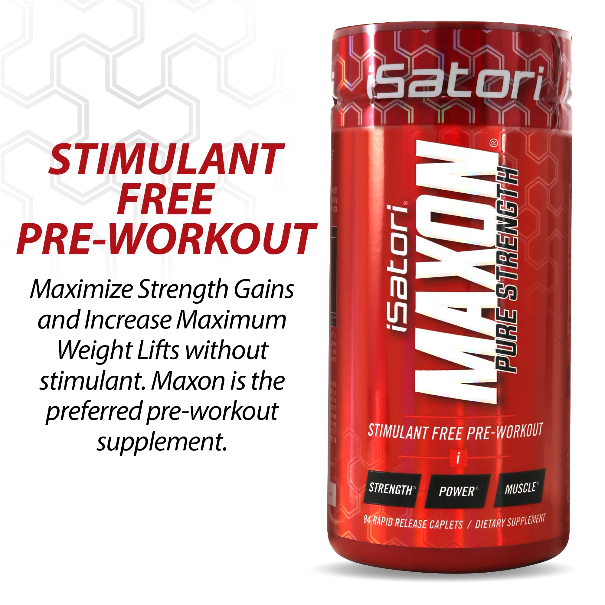iSatori Maxon Stim Free Pre Workout Tablets, Pure Strength & Performance Formula with Kre-Alkalyn Creatine, Fenugreek, Agmapure & elevATP, Caffeine Free Pre Workout for Men, 84 Tablets