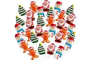 ZOFIA SWEET Christmas Candy Gift Lollipops Suckers 32 Pack, Santa, Snowman, Christmas-Tree, Gingerbread Man Shaped Lollipops Candy Individually Wrapped Bulk, Stocking Stuffers and Party Supplies, 4 Fruit Flavors