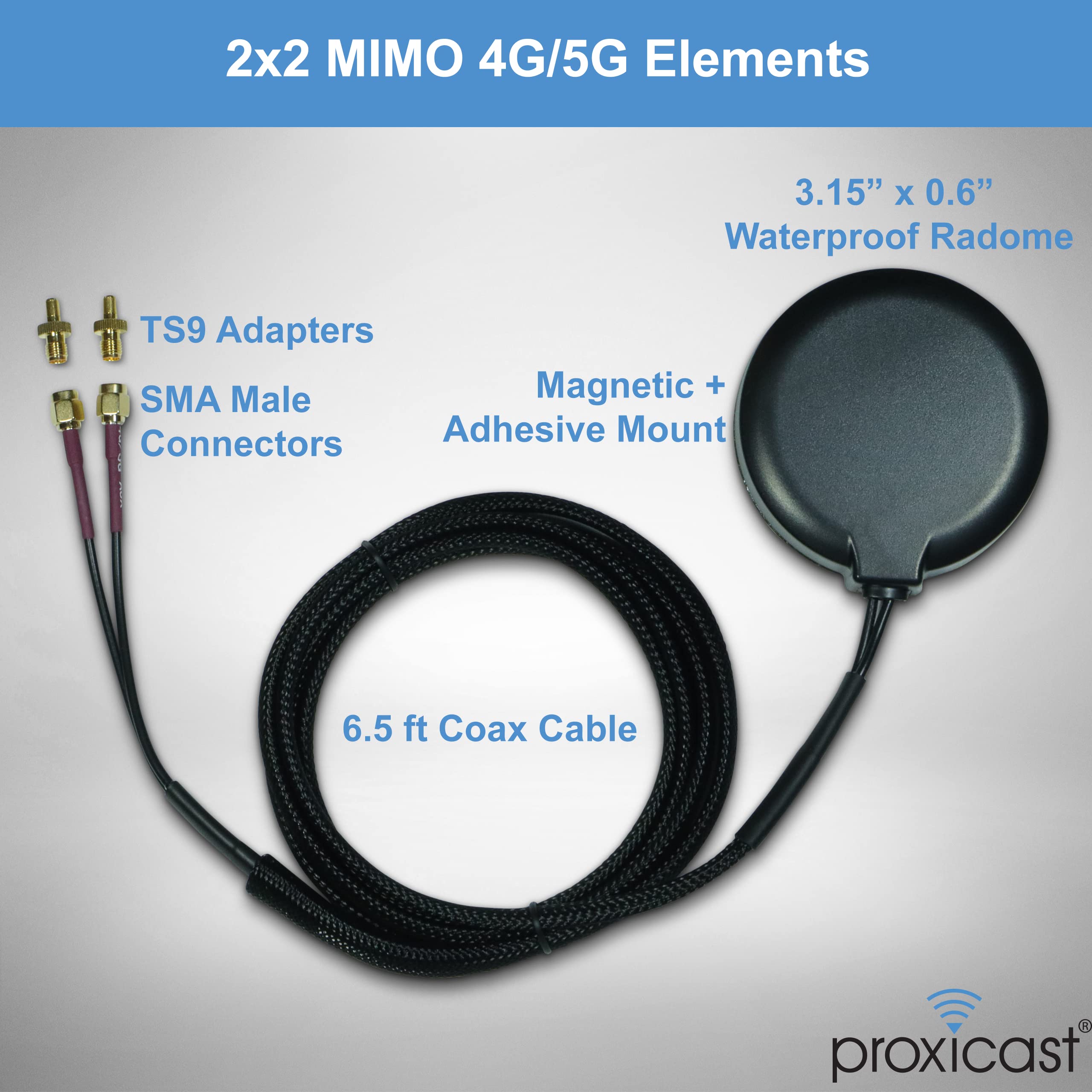 Proxicast Ultra Low Profile MIMO 4G / 5G Omni-Directional Magnetic/Adhesive Mount Antenna for Verizon, AT&T, T-Mobile Modems & Routers with SMA or TS9 External Antenna Jacks (ANT-122-M19)