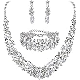 BriLove Women's Wedding Bridal Austrian Crystal Marquise Cluster Collar Necklace Dangle Earrings Set