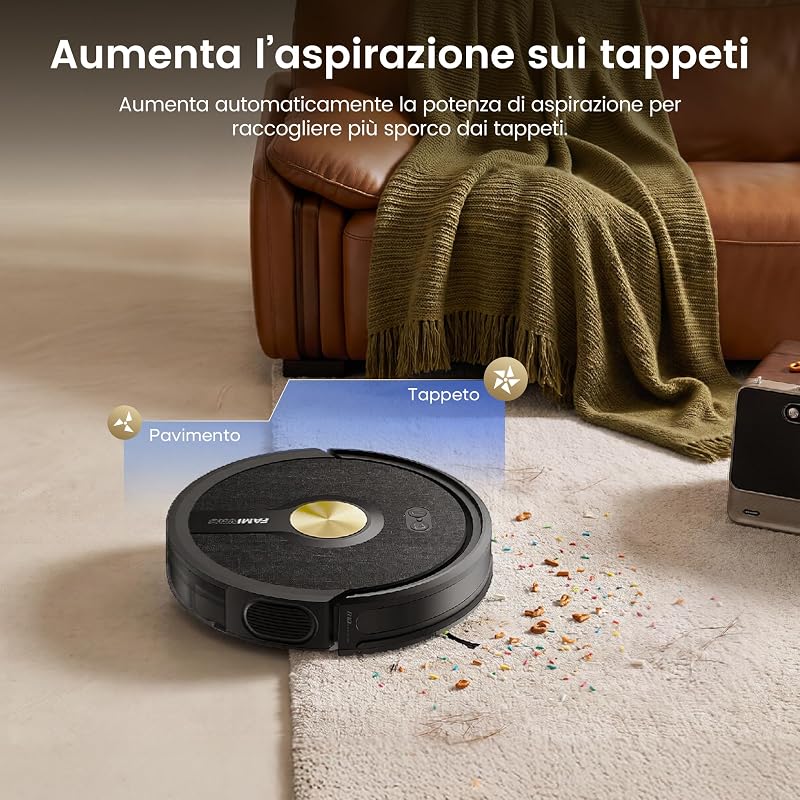 R10 Robot Aspirapolvere Lavapavimenti 3 in 1, 6000 Pa, 200 Min, Controllo APP/Alexa/Google Home e Telecomando, Silenzioso, Auto-Ricarica, per Pavimenti Duri, Tappeti e Peli Animali — foto 7 di 8