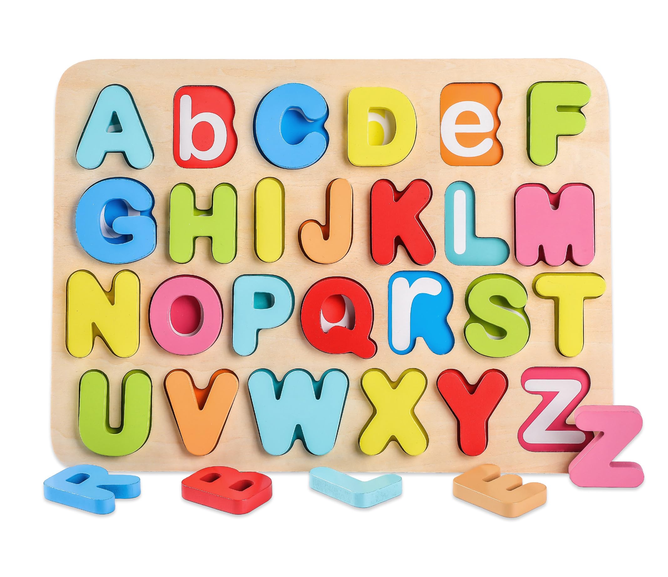 You&Xi Wooden Chunky Learning Alphabet Preschool Puzzle Board