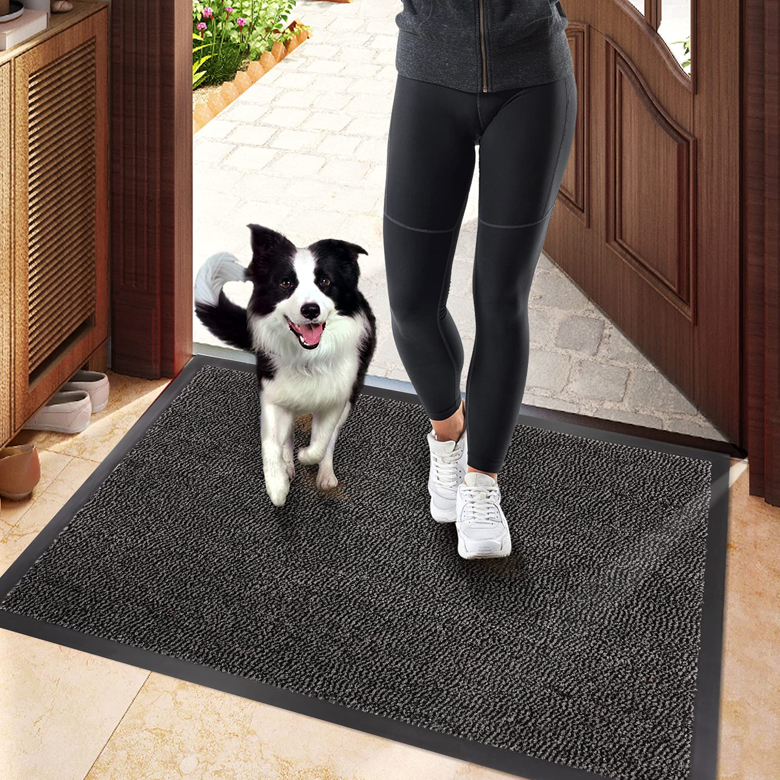 Casmol Door Mat for Indoor&outdoor Dirt Trapper Non-slip Entrance Washable Soft Doormats Absorbent Water Rubber Rug PVC Floor Mat for Patio, Hallway, Garden,Stairs,Kitchen(Anthracite black,40x60cm)