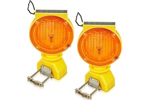 Kittmip 2 Pcs Solar Flashing Traffic Lights Solar Warning Lights Industrial Warning Traffic Safety Barricade Signal Flashing 2 Sided Visibility Amber LED, Amber
