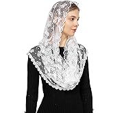 Wgior Embroidered Lace Chapel Veil Infinity Mantilla Veils Catholic Church veil Latin Mass Head Covering Scarf